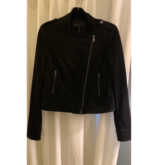 ❤️ Bcbgmaxazria Womens Christian Black Faux Suede Moto Jacket Size S - Picture 6 of 7